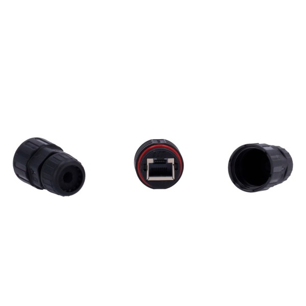 OEM com conector preto-branco-RJ45-Gland-W com encaixe industrial - Conector Entrada RJ45 - Conector de saída RJ45 - Cat UTP com