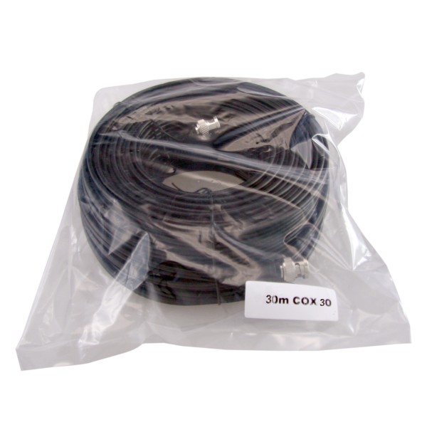 Safire COX30 Cabo Combinado RG59 + DC - Conector BNC - 30 metros - Comida - Comida - Baixa Perdas