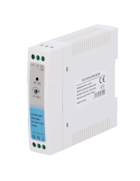 Acheter OEM DC12V2A-DIN-SLIM Alimentation industrielle - Puissance de sortie maximale de 20 W (12 V / 1,37 A) - Design Slimline