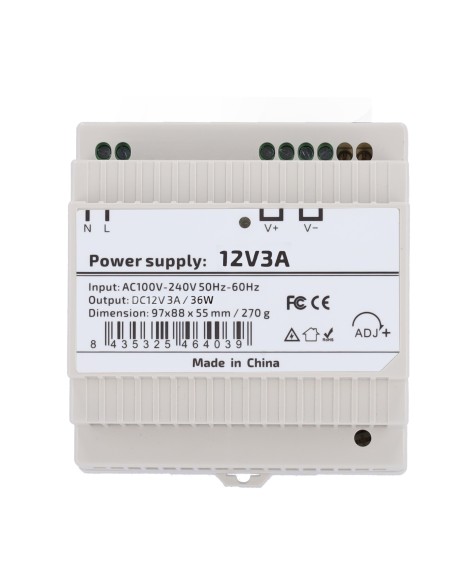 OEM DC12V3A-DIN-P Fonte de alimentação - saída DC 12 V 3 A / 36 W - Entrada CA de tensão 100V ~ 240 V 50Hz-60Hz - 97 (FO) x 55 (
