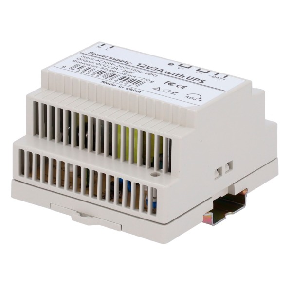 Comprar OEM DC12V3A-DIN-UPS-P Fuente de alimentación con función UPS - Salida DC 12 V 3 A / 36 W - Voltaje entrada AC 100V ~ 240