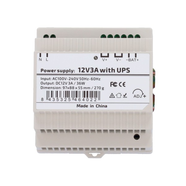 Acheter OEM DC12V3A-DIN-UPS-P Alimentation avec fonction UPS - Sortie DC 12 V 3 A / 36 W - Tension d’entrée AC 100 V ~ 240 V