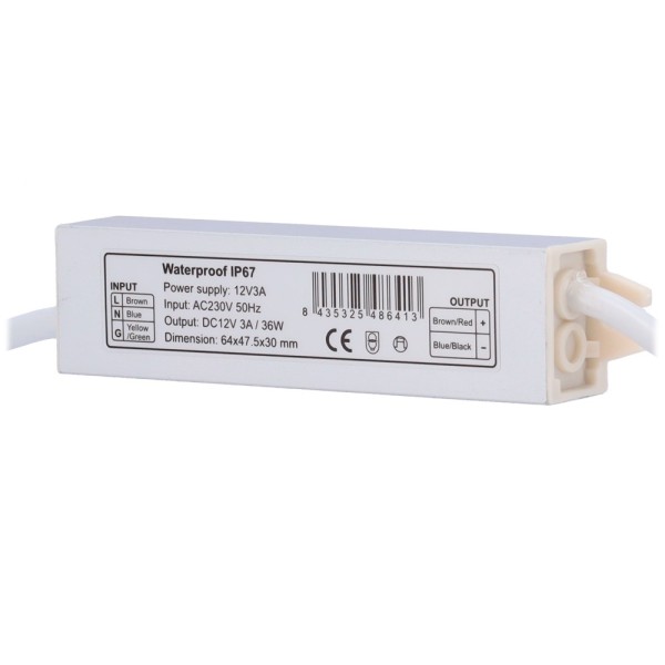 Comprar OEM DC12V3A-IP67 Fuente de alimentación - Salida DC 12 V, 3 A - Salida AC 230V 50Hz - Impermeable IP67 - Protección: Sob