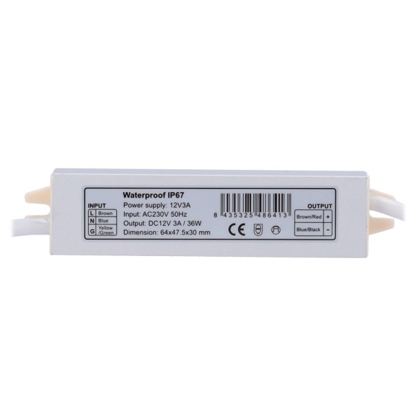 Comprar OEM DC12V3A-IP67 Fuente de alimentación - Salida DC 12 V, 3 A - Salida AC 230V 50Hz - Impermeable IP67 - Protección: Sob
