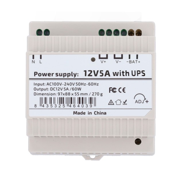 OEM DC12V5A-Din-Ups-P Fonte de Alimentação com Função UPS - DC Saída 12 V 5 A / 60 W - Entrada AC de tensão 100V ~ 240V 50Hz-6