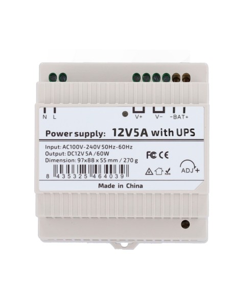 OEM DC12V5A-Din-Ups-P Fonte de Alimentação com Função UPS - DC Saída 12 V 5 A / 60 W - Entrada AC de tensão 100V ~ 240V 50Hz-6