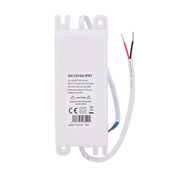 OEM DC12V5A-IP67 Fonte de alimentação - Saída DC 12 V 5 a - Saída AC 230V 50Hz - IP67 impermeável - Proteção: Sobrecarga / s