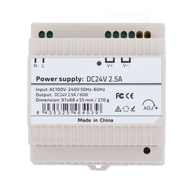 OEM DC24V2A5-DIN-P Fonte de alimentação - saída DC 24 V 2.5 A / 60 W - Entrada AC de tensão 100V ~ 240V 50Hz-60Hz - 97 (FO) x 5