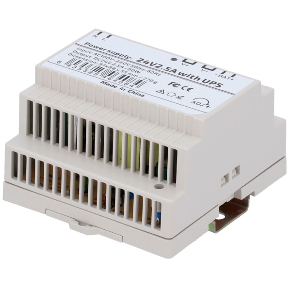 Comprar OEM DC24V2A5-DIN-UPS-P Fuente de alimentación  - Salida DC 24 V 2.5 A / 60 W - Voltaje entrada AC 100V ~ 240V 50Hz-60Hz 