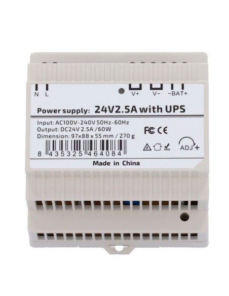 Comprar OEM DC24V2A5-DIN-UPS-P Fuente de alimentación  - Salida DC 24 V 2.5 A / 60 W - Voltaje entrada AC 100V ~ 240V 50Hz-60Hz 