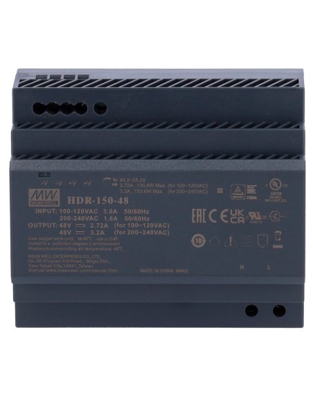 OEM DC48V3A-DIN Fonte de alimentação - saída DC 48 V / 3.2 A / 150 W - 2 Saídas - 105 (A) x 90 (AL) x 55 (FO) MM - montagem 