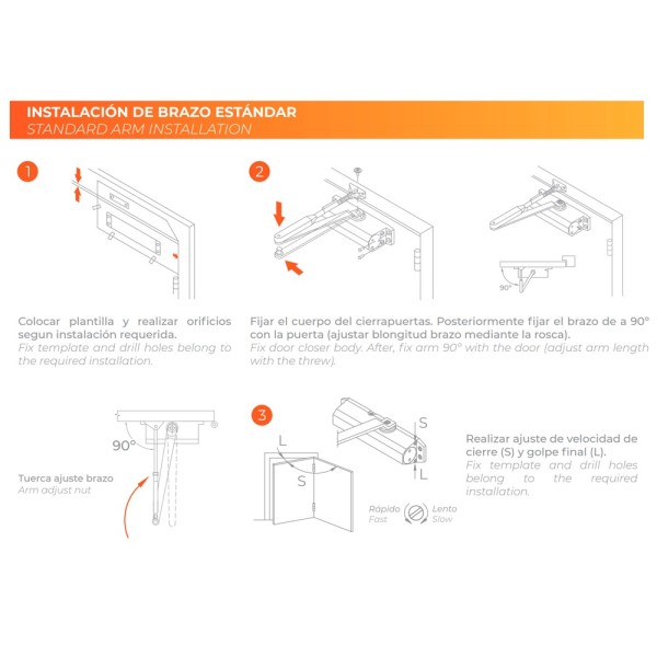 Dorcas DR-D-22206 braço articulado mais perto - Superfície e instalação reversível - abertura convencional - portas E