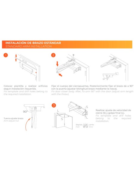 Dorcas DR-D-22206 braço articulado mais perto - Superfície e instalação reversível - abertura convencional - portas E