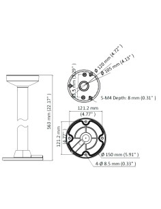 Hikvision DS-1271ZJ-120-PRETO TECHO - Altura 573 mm x 150 (Ø) mm - Adequado para uso externo - cor preta - fabricada e 2