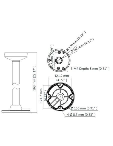Comprar HIKVISION DS-1271ZJ-120-BLACK Soporte techo - Altura 573 mm x 150 (Ø) mm - Apto para uso en exterior - Color negro - Fab