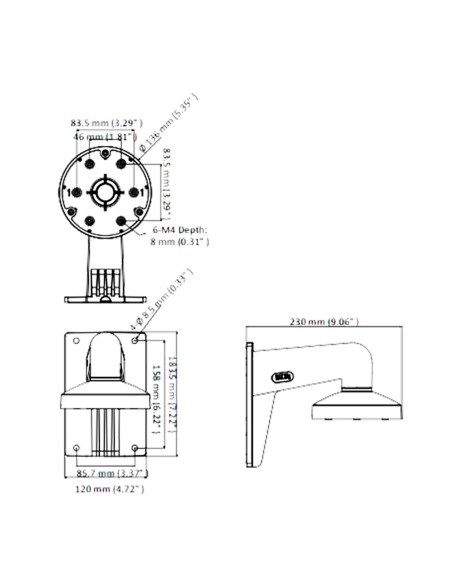 Hikvision DS-1273ZJ-135-Black Wall Stand - Caixa de conexão - Adequado para uso ao ar livre - cor preta - pino de cabo