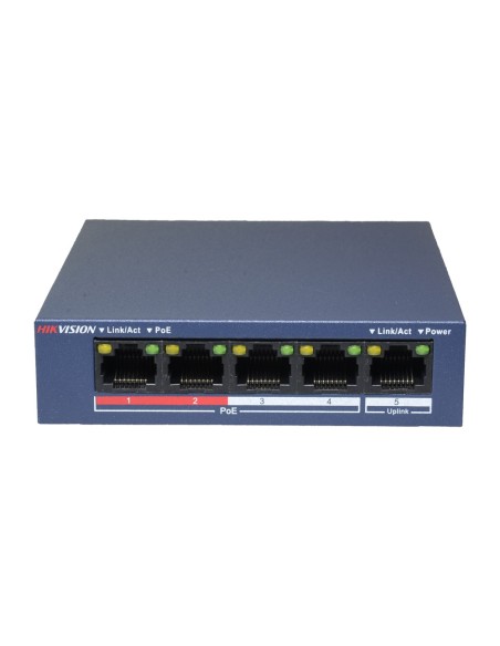 Comprar HIKVISION DS-3E0105P-E/M(B) Switch de sobremesa Hikvision - 4 puertos PoE + 1 puerto Uplink (RJ45) - Velocidad 10/100 Mb