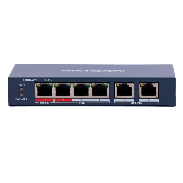 Kaufen HIKVISION DS-3E0106HP-E Switch PoE Hikvision – 4 Ports 10/100 Mbit/s PoE + 2 Uplink 10/100 Mbit/s – 1 Port PoE++ 802.3af