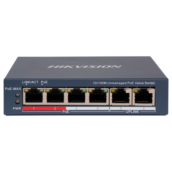 Kaufen HIKVISION DS-3E0106P-E/M(B) Hikvision Desktop-Switch – 4 PoE-Ports + 2 Uplink-Port (RJ45) – Geschwindigkeit 10/100 Mb