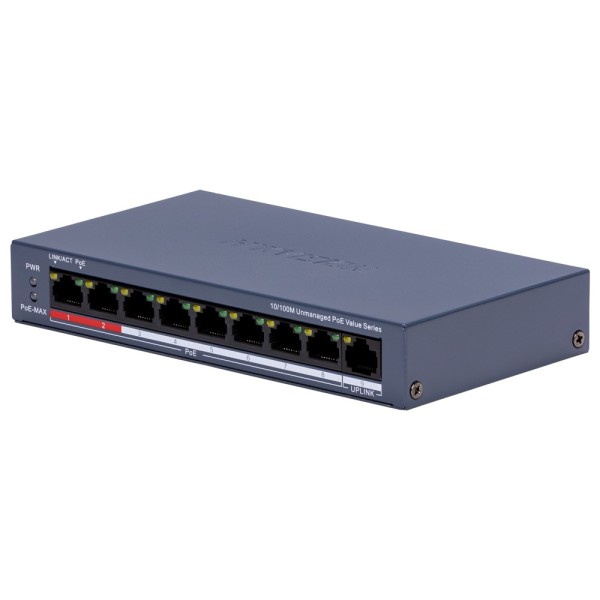 Hikvision DS-3E0109P-E / m (c) Switch HIKVISION - 8 portas PoE + 1 Port Alclink (RJ45) - Velocidade 10/100 Mbps - tem