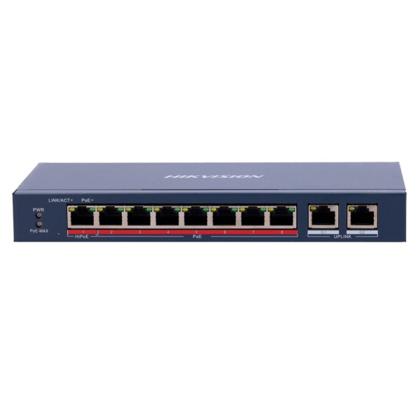Comprar HIKVISION DS-3E0310HP-E Switch PoE Hikvision - 8 puertos 10/100 Mbps PoE + 2 Gigabit RJ45 - 1 Puerto PoE+ 802.3af/at - H