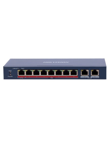 Hikvision DS-3E0310HP-E Switch Poe Hikvision - 8 portas 10/100 Mbps Poe + 2 Gigabit RJ45 - 1 Puerto PoE + 802.3AF / AT - até 110