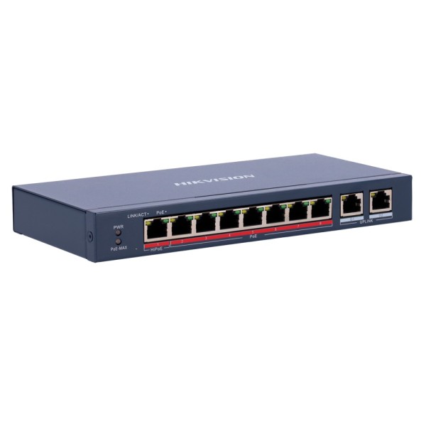 Hikvision DS-3E0310HP-E Switch Poe Hikvision - 8 portas 10/100 Mbps Poe + 2 Gigabit RJ45 - 1 Puerto PoE + 802.3AF / AT - até 110