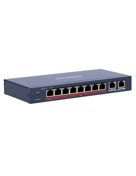 Hikvision DS-3E0310HP-E Switch Poe Hikvision - 8 portas 10/100 Mbps Poe + 2 Gigabit RJ45 - 1 Puerto PoE + 802.3AF / AT - até 110