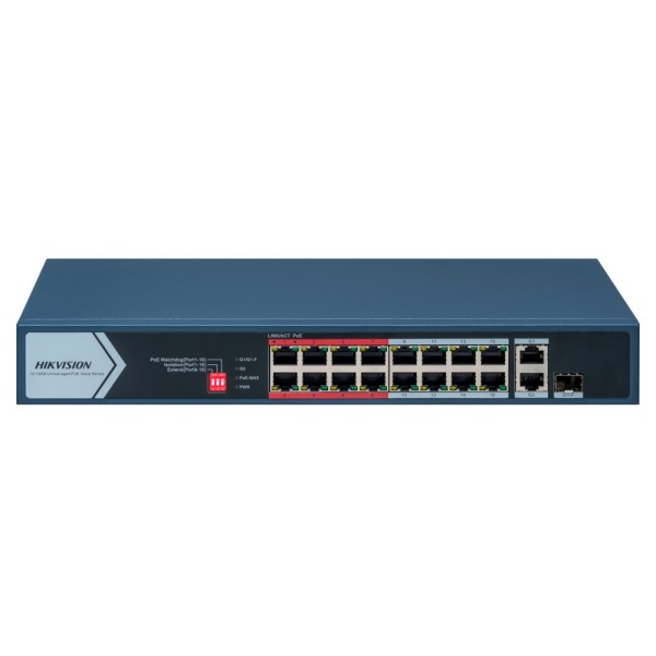 Hikvision DS-3E0318P-E / M (c) Switch Poe Hikvision - 16 portas RJ45 Fe + 2 portas Gigabit RJ45 / SFP - 16 PoE + 802.3AF / ATR 