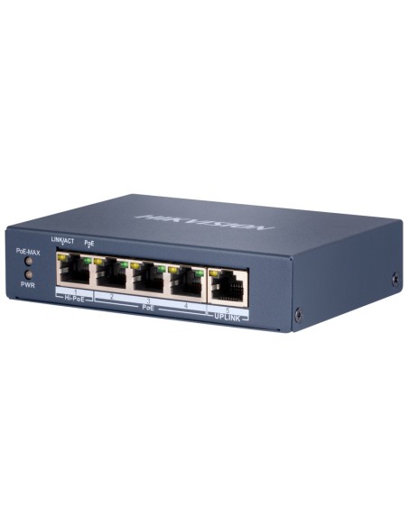 Hikvision DS-3E0505HP-E Switch Poe Hikvision - 4 RJ45 Gigabit + 1 Uplink Gigabit RJ45 / SFP - 3 PoE + 802.3AF / AT + 1 Hi- Poe 8