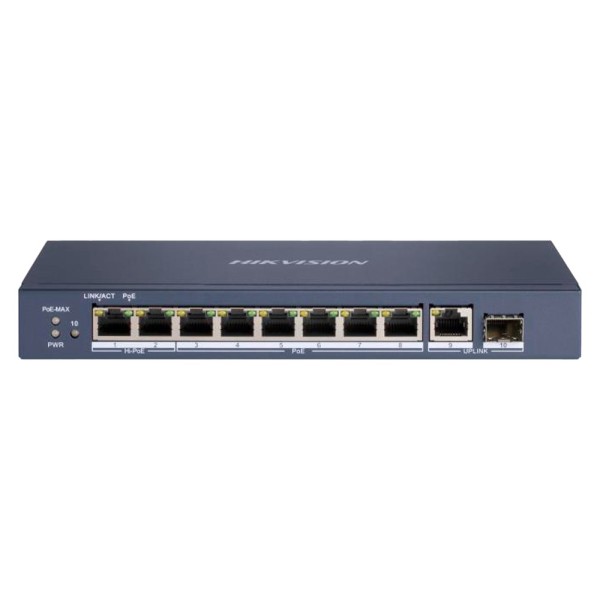 Acheter HIKVISION DS-3E0510HP-E Switch Hi-PoE Hikvision - 8 ports PoE + 1 uplink RJ45 + 1 uplink SFP - Vitesse des ports G