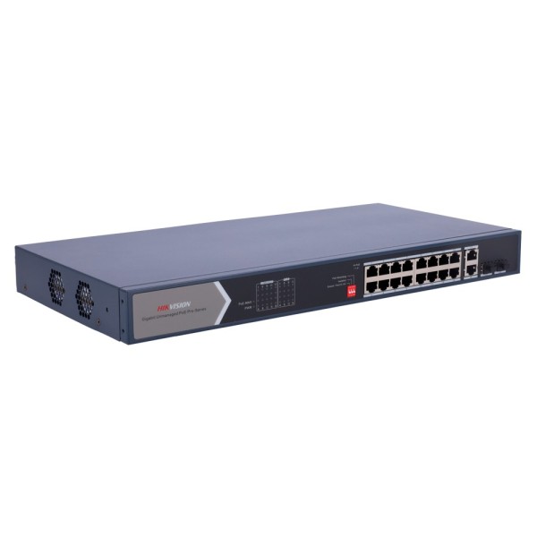 Hikvision DS-3E0520HP-E Switch Poe Hikvision - 18 portas RJ45 Gigabit + 2 portas Gigabit SFP - 12 portas PoE + 802.3AF / AT + 4 