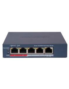 Hikvision DS-3E1105P-EI / MV2 Hikvision Switch PoE Manager - 4 portas Poe 802.3AF / AT + 1 UPLINK RJ45 - 4 RJ45 10 / 100Mbps + 1