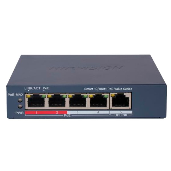 Comprar HIKVISION DS-3E1105P-EIV2 Hikvision Switch PoE Gestionable - 4 puertos PoE 802.3af/at + 1 Uplink RJ45 - 4 RJ45 10/100Mbp