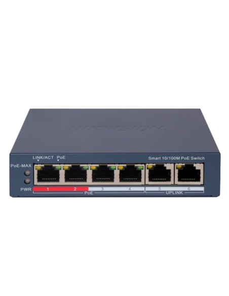 Acquistare HIKVISION DS-3E1106P-EI Switch Hikvision PoE gestibile - 4 porte PoE 802.3af/at + 2 uplink - Velocità 10/100 Mbps e