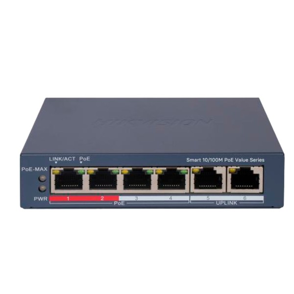 Kaufen HIKVISION DS-3E1106P-EI/M Hikvision Switch PoE verwaltbar – 4 PoE-Ports 802.3af/at + 2 Uplink – Geschwindigkeit 10/100 Mb