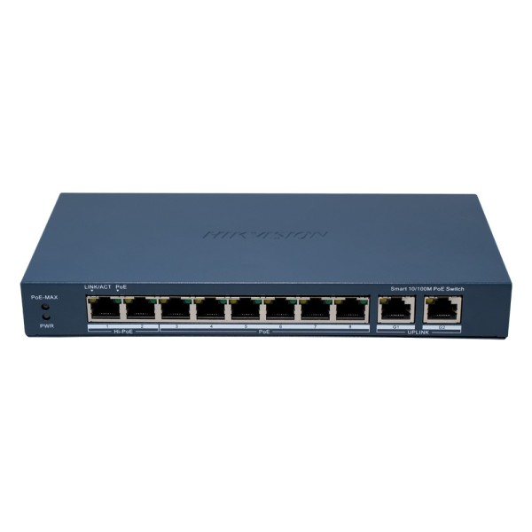 Comprar HIKVISION DS-3E1310HP-EI(B) Hikvision Switch PoE Gestionable - 8 Puertos PoE 802.3af/at/bt + 2 Uplinks - Velocidad 10/10