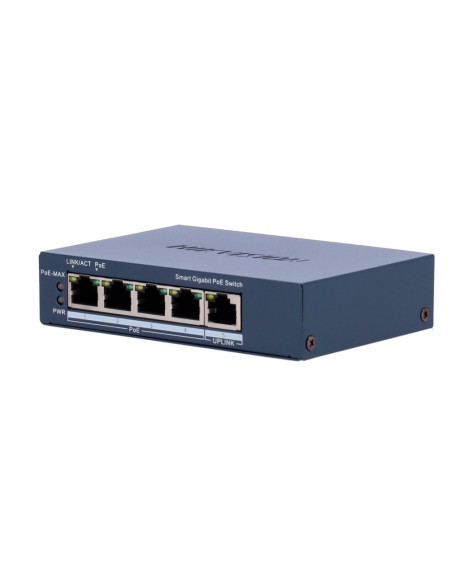 Comprar HIKVISION DS-3E1505P-EI Hikvision Switch Gigabit PoE Gestionable - 4 puertos PoE 802.3af/at + 1 Uplink RJ45 - 4 RJ45 10/