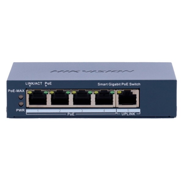 Comprar HIKVISION DS-3E1505P-EI Hikvision Switch Gigabit PoE Gestionable - 4 puertos PoE 802.3af/at + 1 Uplink RJ45 - 4 RJ45 10/
