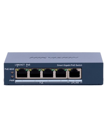 Comprar HIKVISION DS-3E1505P-EI Hikvision Switch Gigabit PoE Gestionable - 4 puertos PoE 802.3af/at + 1 Uplink RJ45 - 4 RJ45 10/