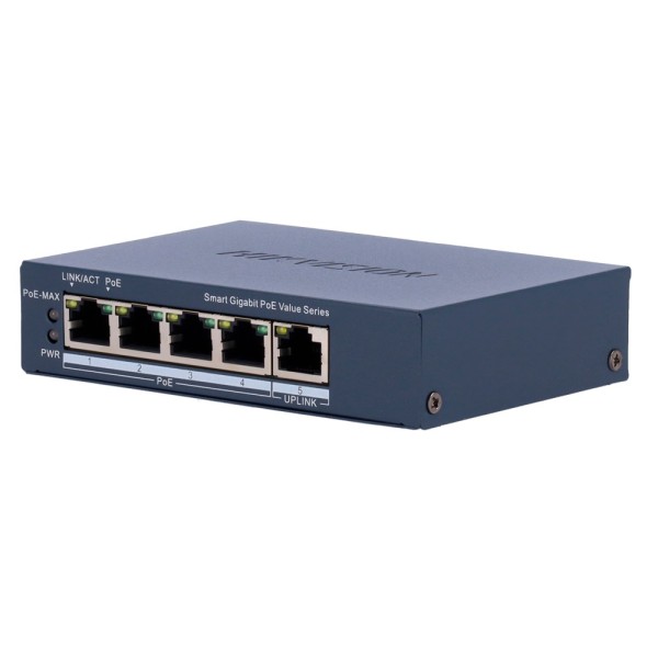 Hikvision DS-3E1505P-EI / M Hikvision Switch Gigabit PoE Management - 4 portas Poe 802.3AF / AT + 1 UPLINK RJ45 - 4 RJ45 10/100/