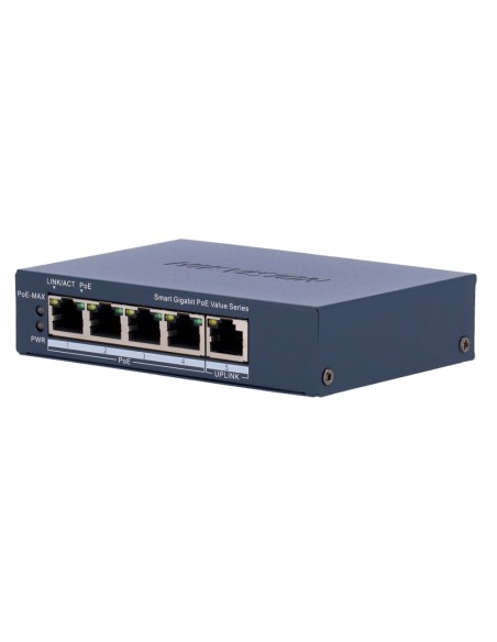 Comprar HIKVISION DS-3E1505P-EI/M Hikvision Switch Gigabit PoE Gestionable - 4 puertos PoE 802.3af/at + 1 Uplink RJ45 - 4 RJ45 1