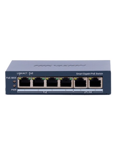 Comprar HIKVISION DS-3E1506P-EI Hikvision Gigabit PoE Switch Gestionable - 4 puertos PoE 802.3af/at + 2 Uplink RJ45 - 4 RJ45 10/