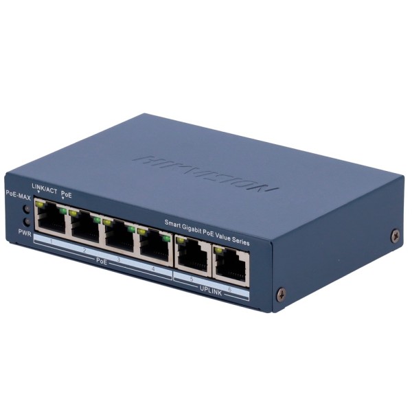 Hikvision DS-3E1506P-EI / M Hikvision Gigabit Poe Interruptor Germable - 4 Poros 802.3AF / AT + 2 UPLINK RJ45 - 4 RJ45 10/100/10