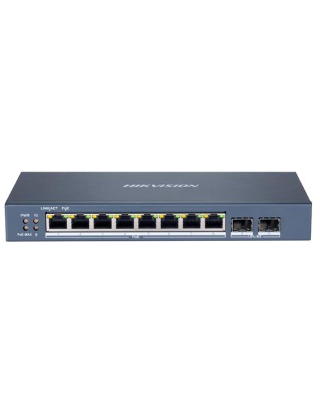 Comprar HIKVISION DS-3E1510P-SI Switch PoE Hikvision - 8 puertos RJ45 Gigabit + 2 puertos SFP - 8 Puertos PoE+ 802.3af/at - Hast