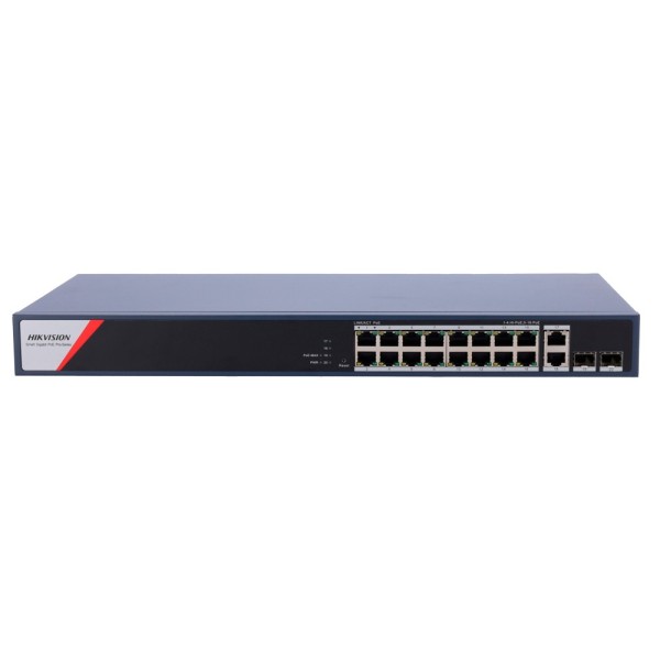 Hikvision DS-3E1520HP-SI-16P2T2F Switch Poe Hikvision - 16 portas RJ45 GE + 2 portas Gigabit RJ45 / SFP - 16 portas PoE + 802.3A