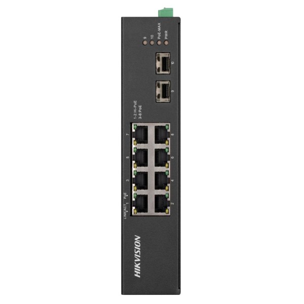 HikVision DS-3T0510HP-E / HS HIKVISION Switch PoE Industrial não-gerencial - 8 Ethernet RJ45 Gigabit +2 SFP Gigabit - 8 P