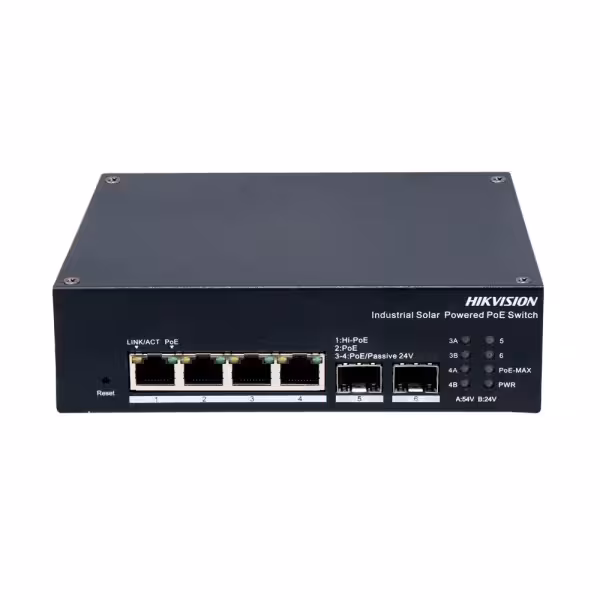 Comprar HIKVISION DS-3T1506HP-EI-UPS Switch Industrial PoE para Escenarios Solares - 4 Puertos PoE Gigabit + 2 Uplinks SFP Óptic