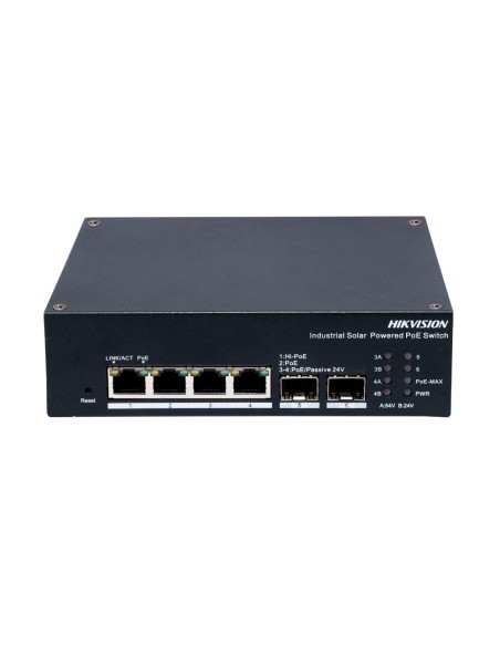Comprar HIKVISION DS-3T1506HP-EI-UPS Switch Industrial PoE para Escenarios Solares - 4 Puertos PoE Gigabit + 2 Uplinks SFP Óptic
