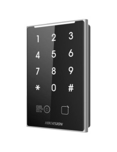 Leitor de acesso à Hikvision DS-K1109DKB-QR - Acesso por cartão MF, QR e PIN - LED e indicador acústico - Wiegand 26/34 |